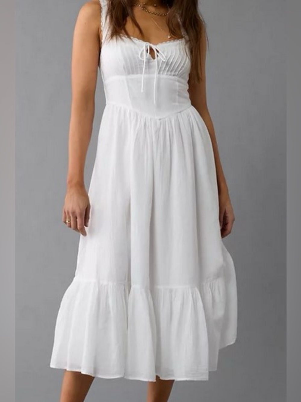 Cottagecore Renaissance Milkmaid American Eagle Corset Midi Dress Lace White M